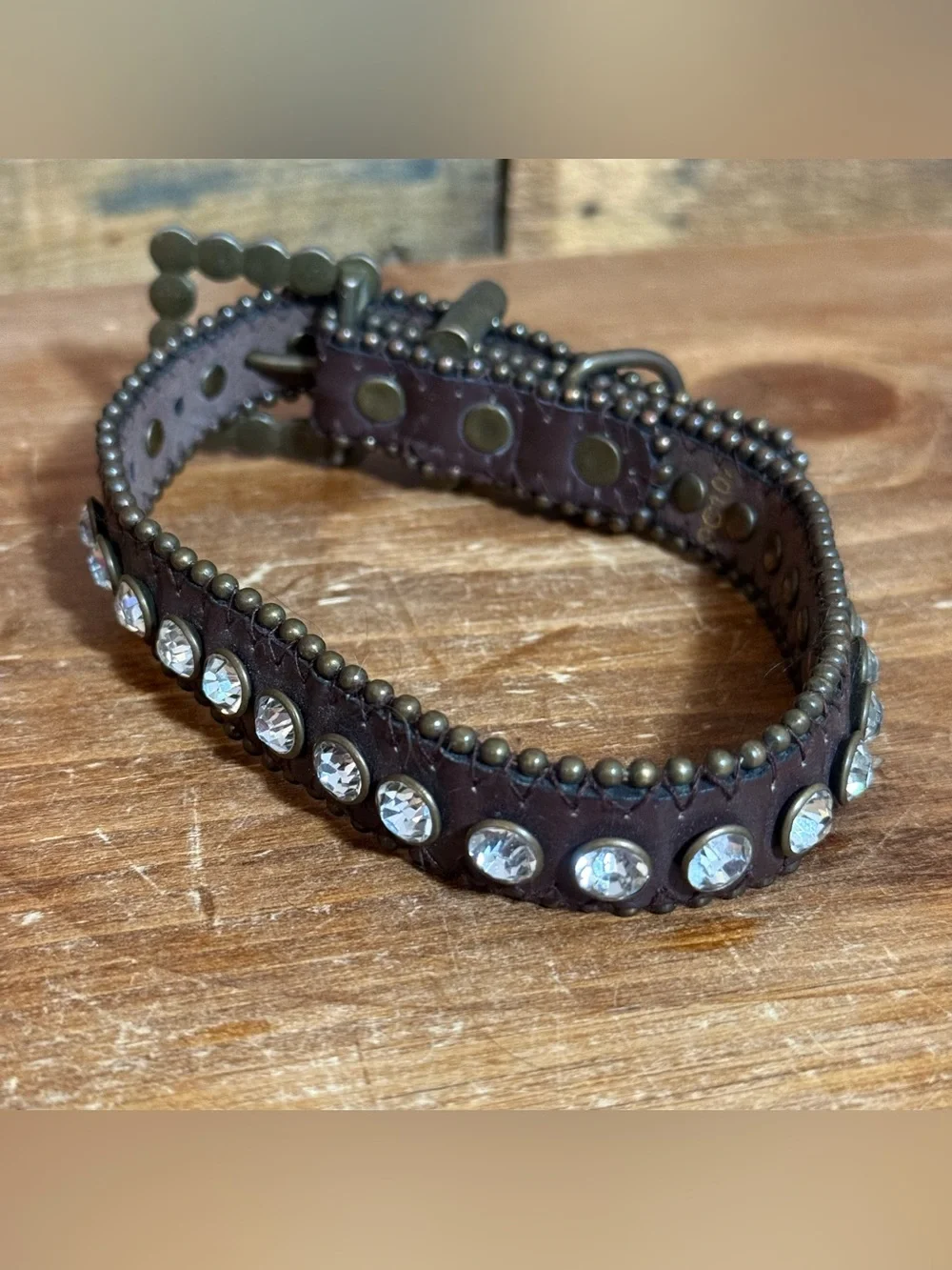Blingy Western Faux Leather Diamond Dog Collar 19”